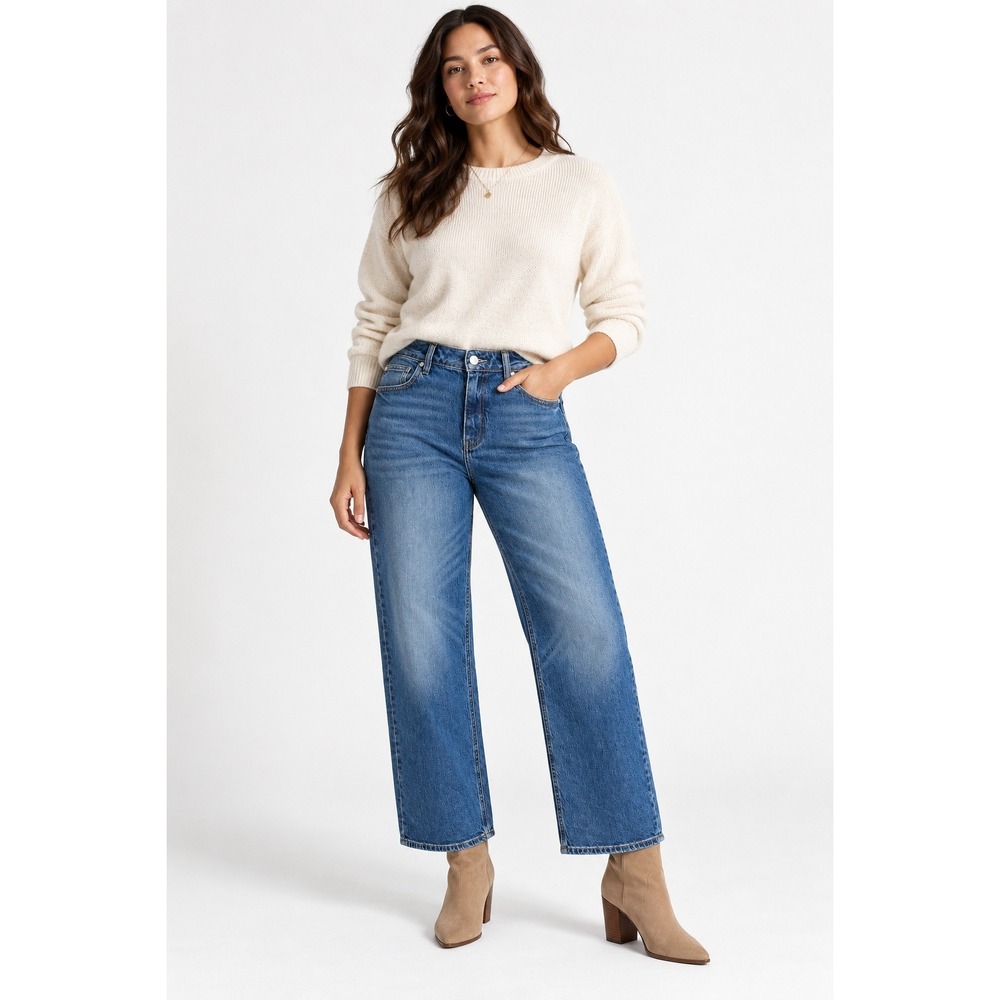 Quince Bella Stretch Relaxed Straight Jeans Atlantic Blue Size 29